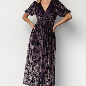 Baltic Born Dahlia Velvet Dress | Indigo + Purple Floral Size LL